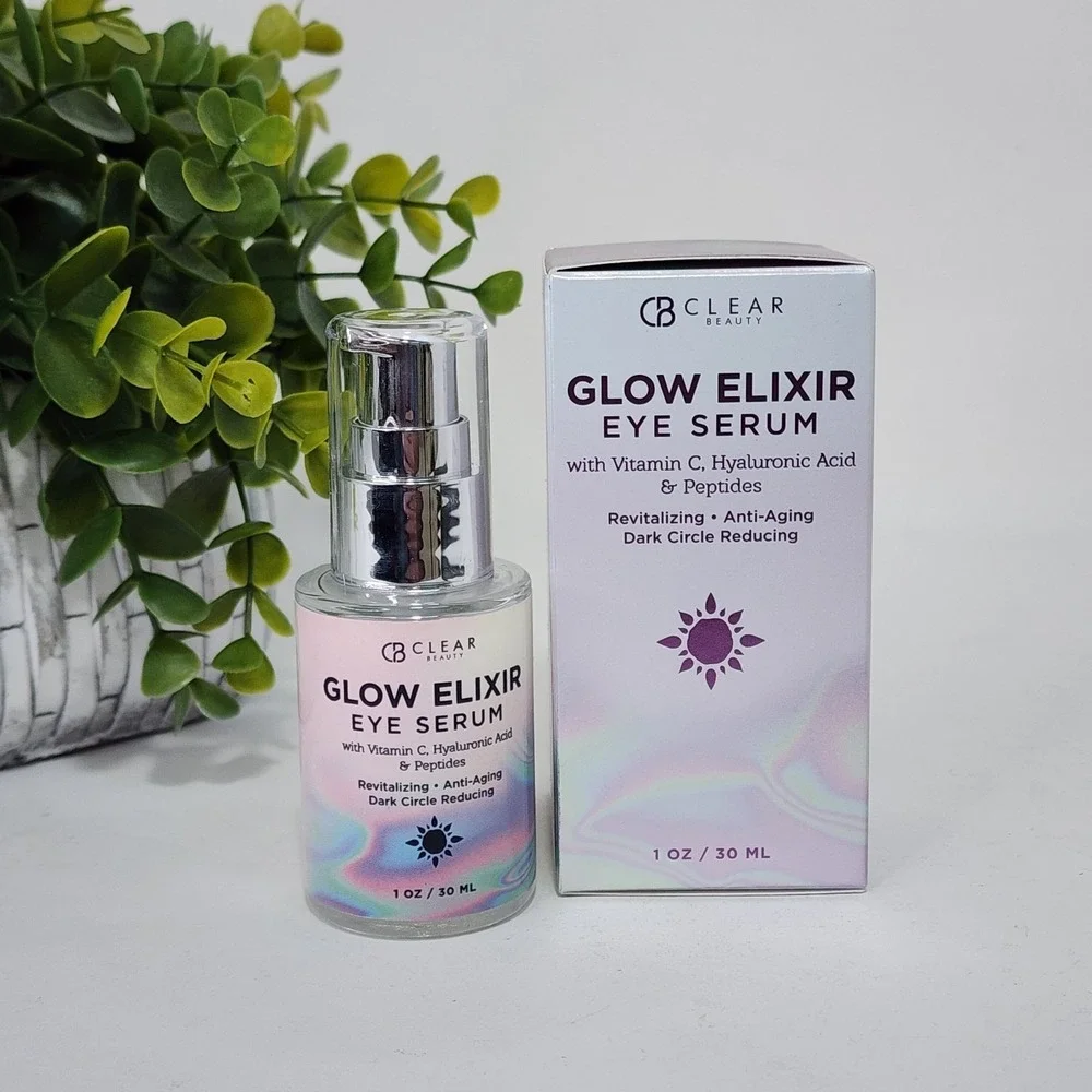 Clear Beauty Glow Elixir Eye Serum with Vitamin C Hyaluronic Acid Peptides 1 oz